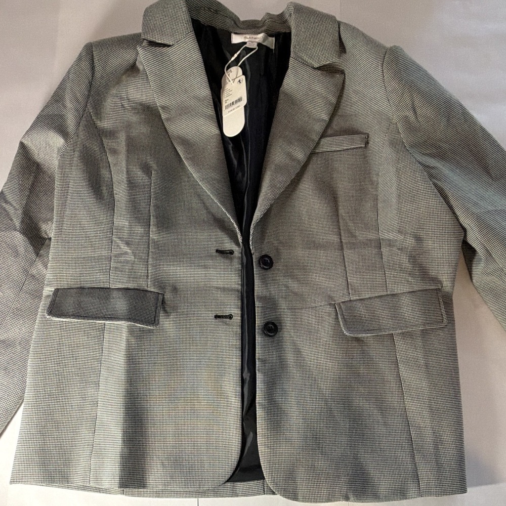 Flat White Women's Gray Houndstooth Lined Blazer Jacket Long Sleeve Size M